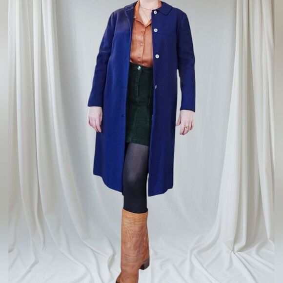 Vintage '60s Handmade Mod Cobalt Blue Tweed Tailored Swing Coat Pea Overcoat 8 - Picture 1 of 10